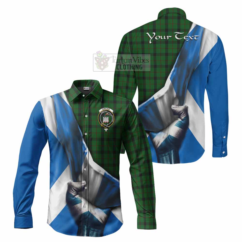 Tartan Vibes Clothing Kincaid Tartan Long Sleeve Button Shirt with Family Crest Scotland Patriotic Style