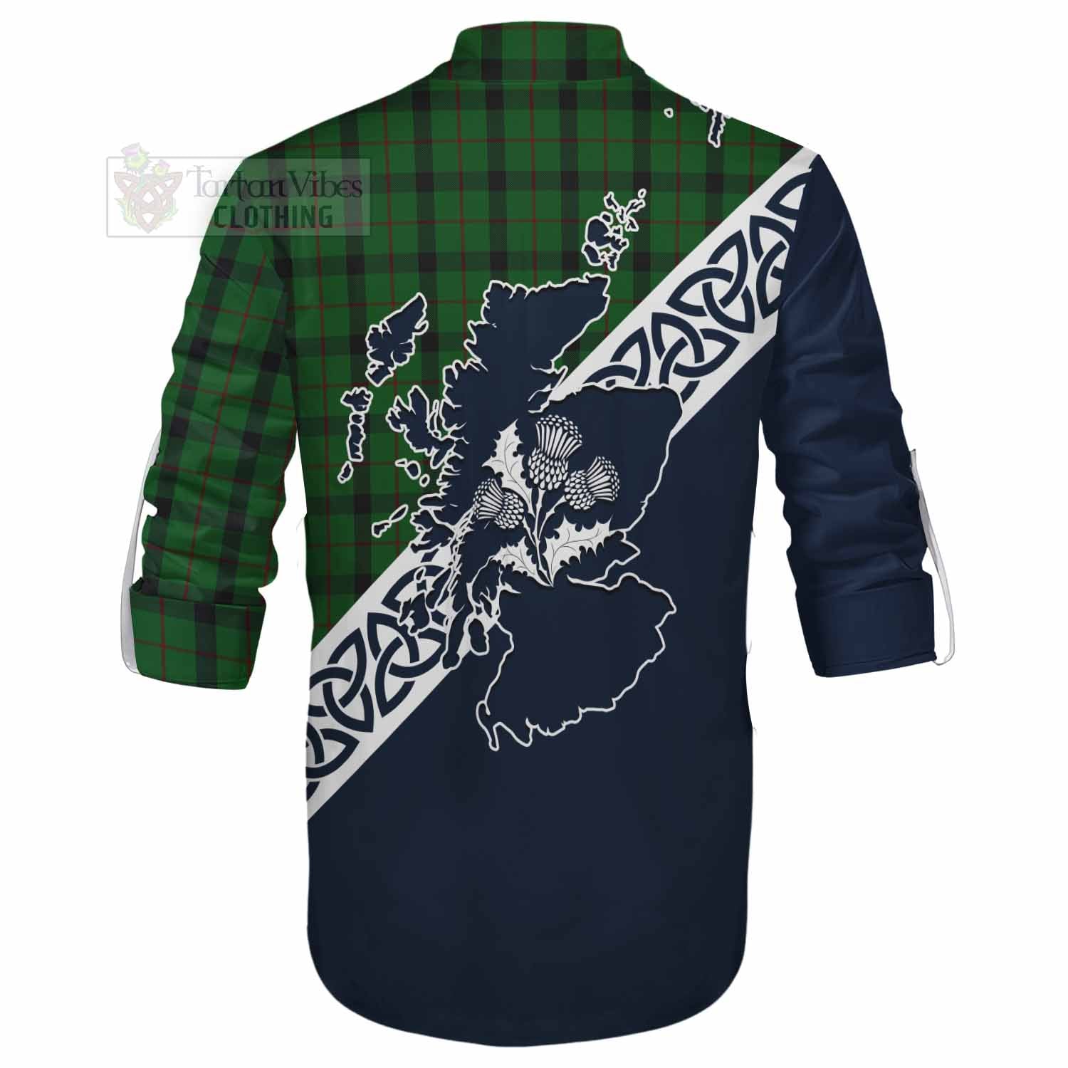 Tartan Vibes Clothing Kincaid Tartan Ghillie Kilt Shirt Featuring Thistle and Scotland Map