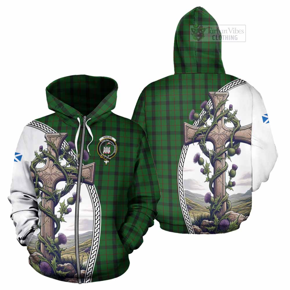 Tartan Vibes Clothing Kincaid Tartan Hoodie with Family Crest and St. Andrew's Cross Accented by Thistle Vines