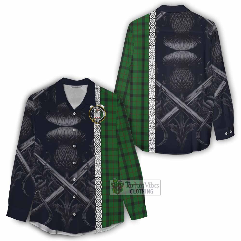 Tartan Vibes Clothing Kincaid Tartan Women's Casual Shirt with Family Crest Cross Sword Thistle Celtic Vibes