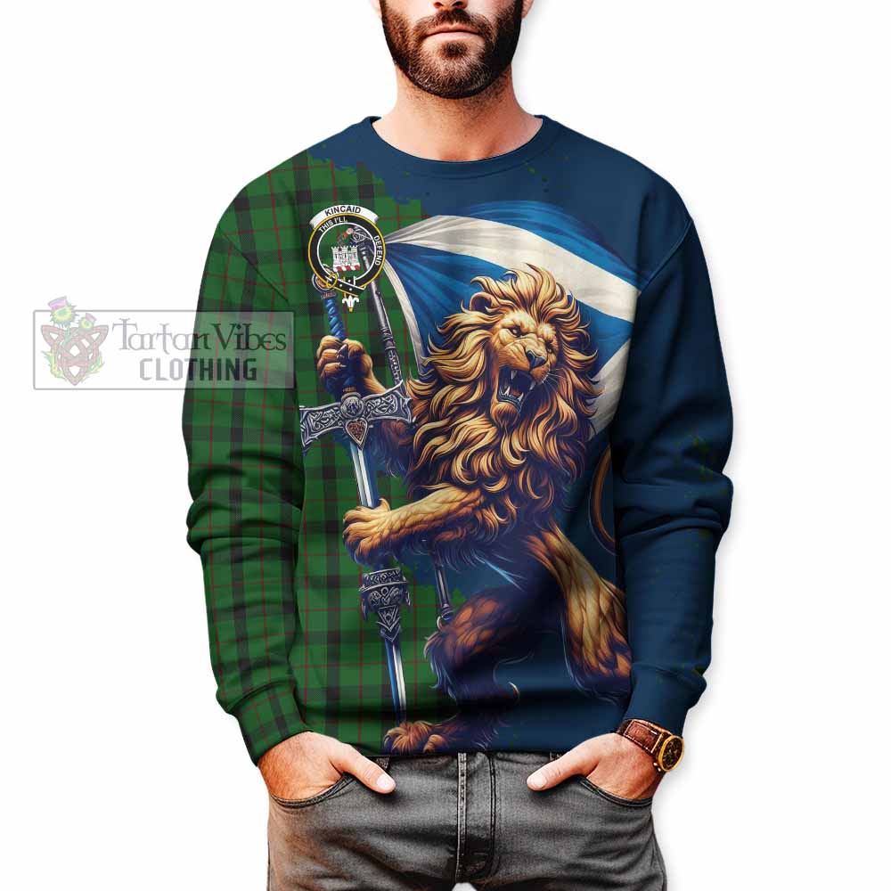 Tartan Vibes Clothing Kincaid Tartan Family Crest Sweatshirt with Scottish Majestic Lion