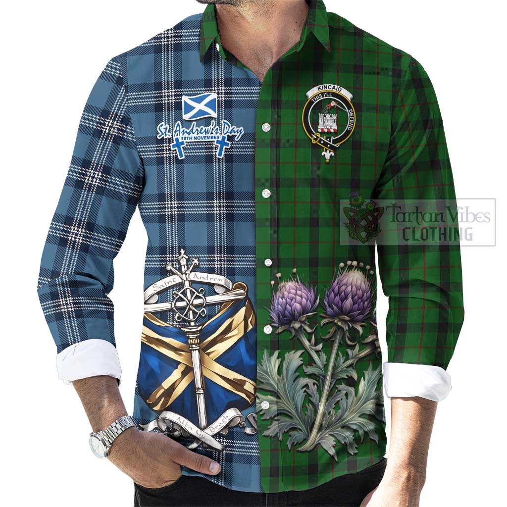 Tartan Vibes Clothing Kincaid Tartan Long Sleeve Button Shirt Happy St. Andrew's Day Half Tartan Style