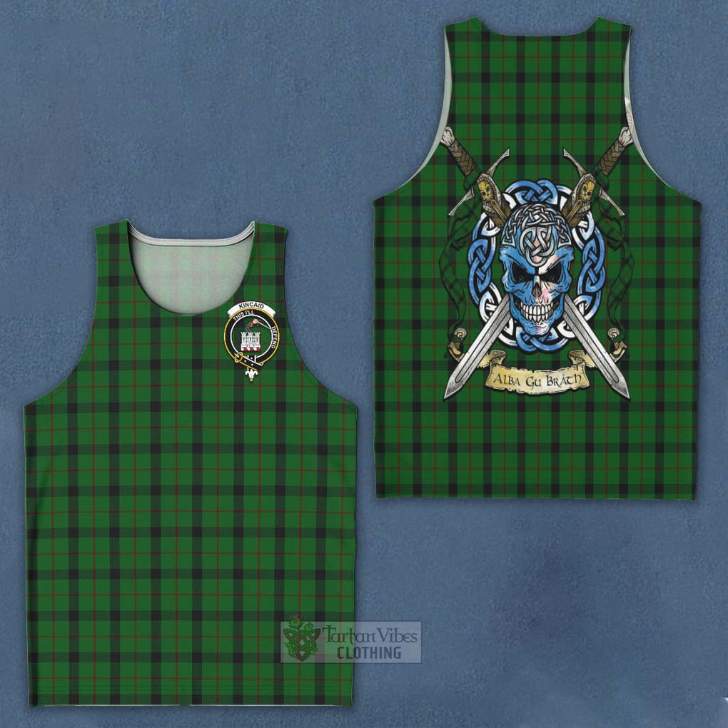 Tartan Vibes Clothing Kincaid Tartan Men's Tank Top with Family Crest Celtic Skull Style