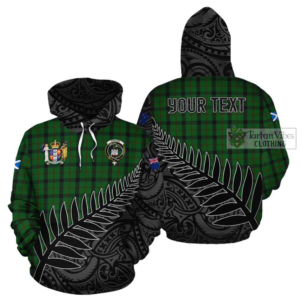 Tartan Vibes Clothing Kincaid Crest Tartan Cotton Hoodie with New Zealand Silver Fern Half Style