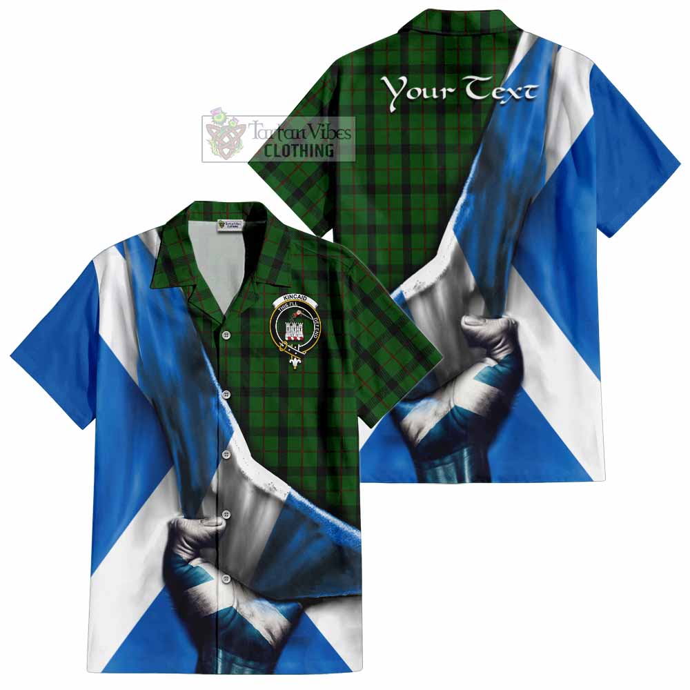 Tartan Vibes Clothing Kincaid Tartan Short Sleeve Button Shirt with Family Crest Scotland Patriotic Style