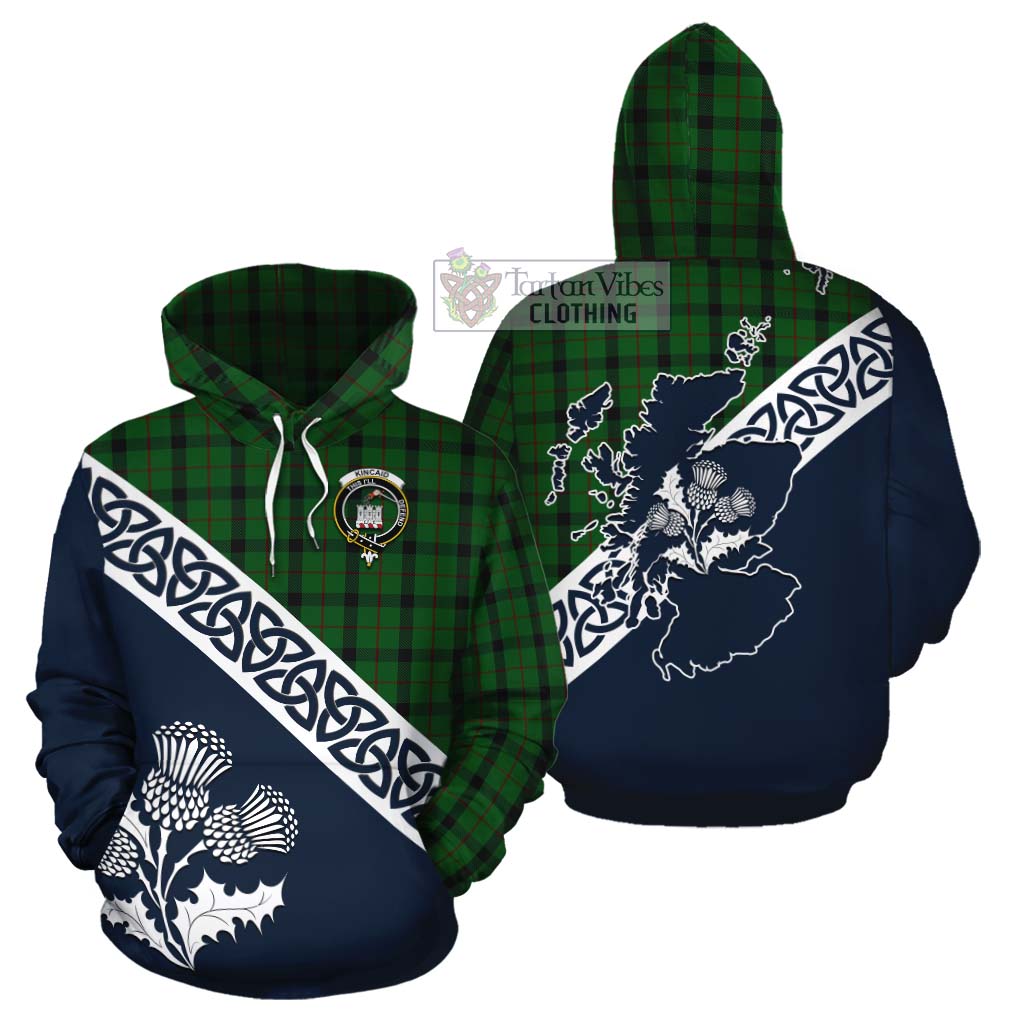 Tartan Vibes Clothing Kincaid Tartan Cotton Hoodie Featuring Thistle and Scotland Map