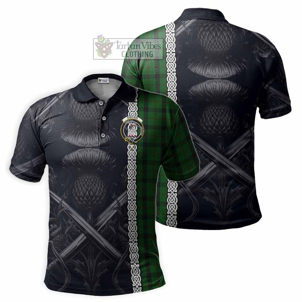 Kincaid Tartan Polo Shirt with Family Crest Cross Sword Thistle Celtic Vibes - Tartan Vibes Clothing
