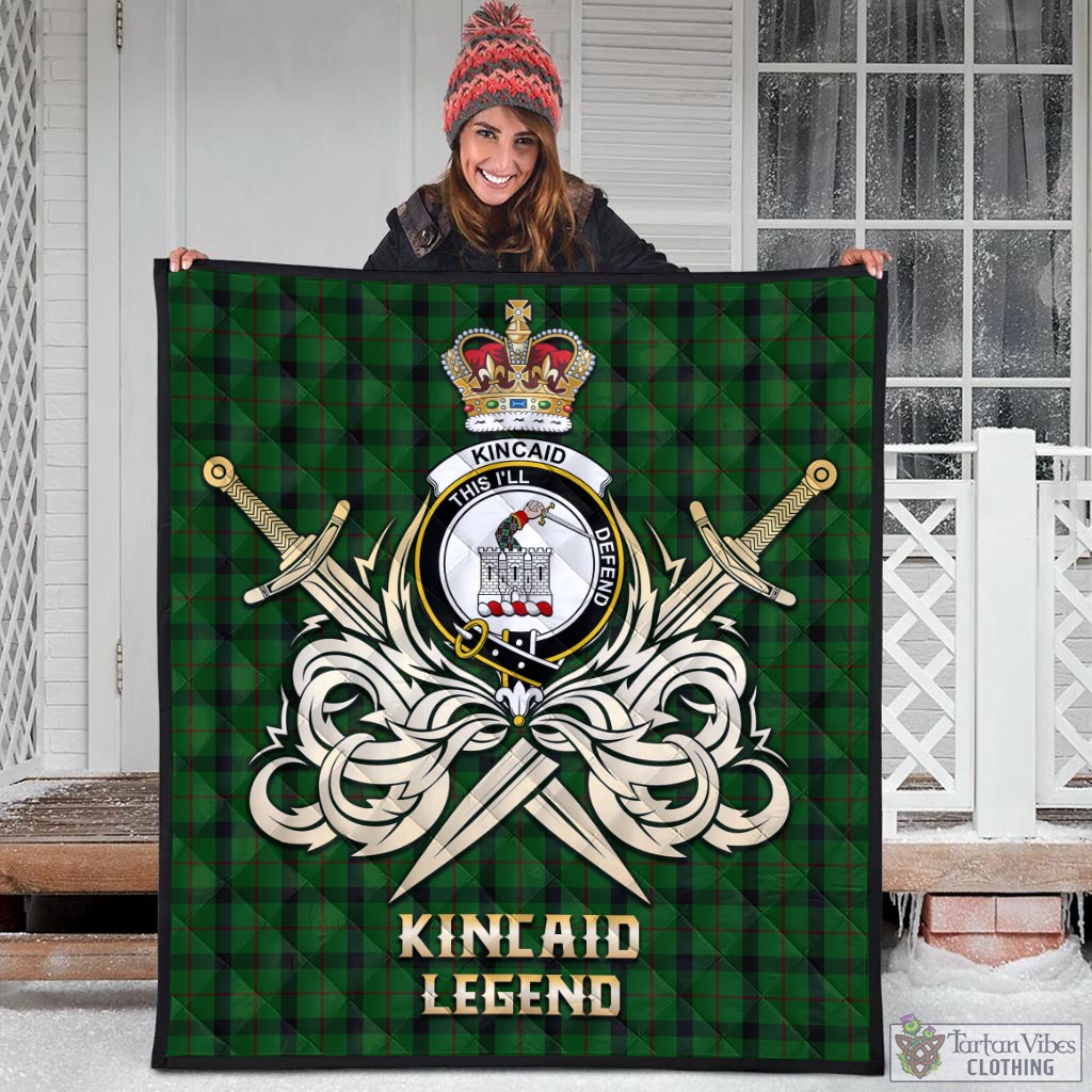 Tartan Vibes Clothing Kincaid Tartan Quilt with Clan Crest and the Golden Sword of Courageous Legacy