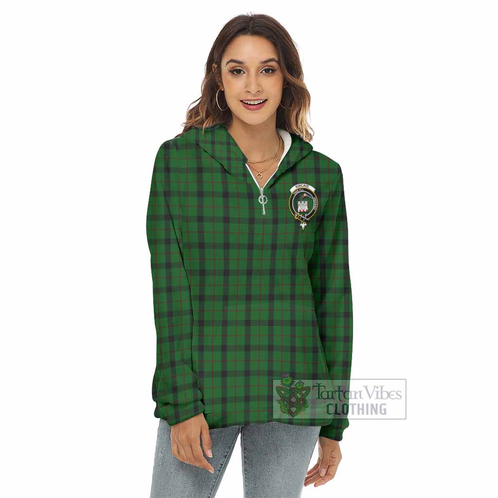 Tartan Vibes Clothing Kincaid Tartan Crest Women's Borg  Half Zip Fleece Hoodie