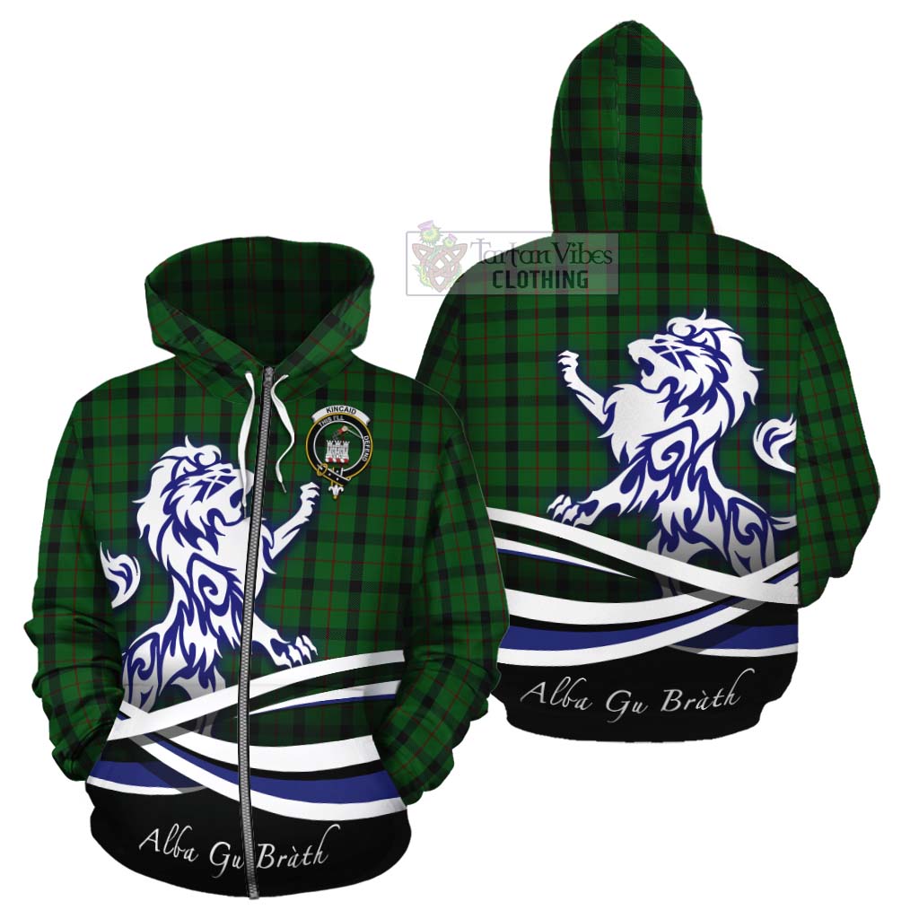 Tartan Vibes Clothing Kincaid Tartan Cotton Hoodie with Alba Gu Brath Regal Lion Emblem