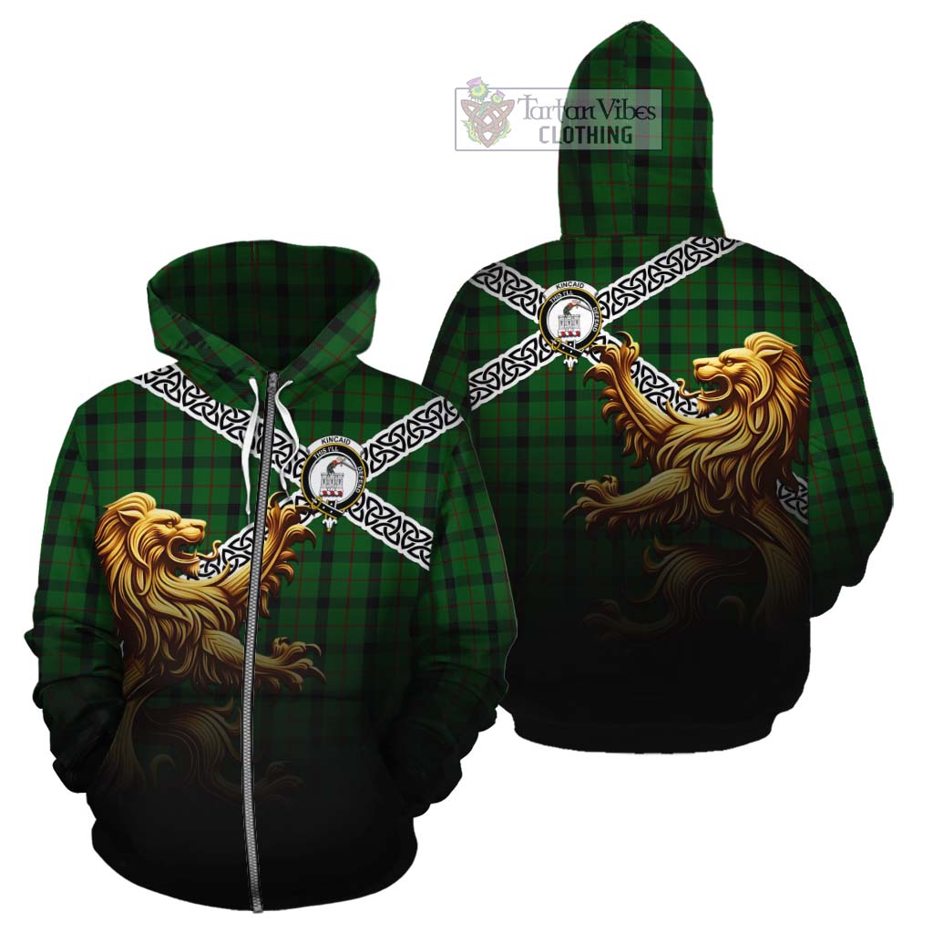 Kincaid Crest Tartan Cotton Hoodie with Golden Lion Emblem Celtic Style Zip Hoodie - Tartan Vibes Clothing