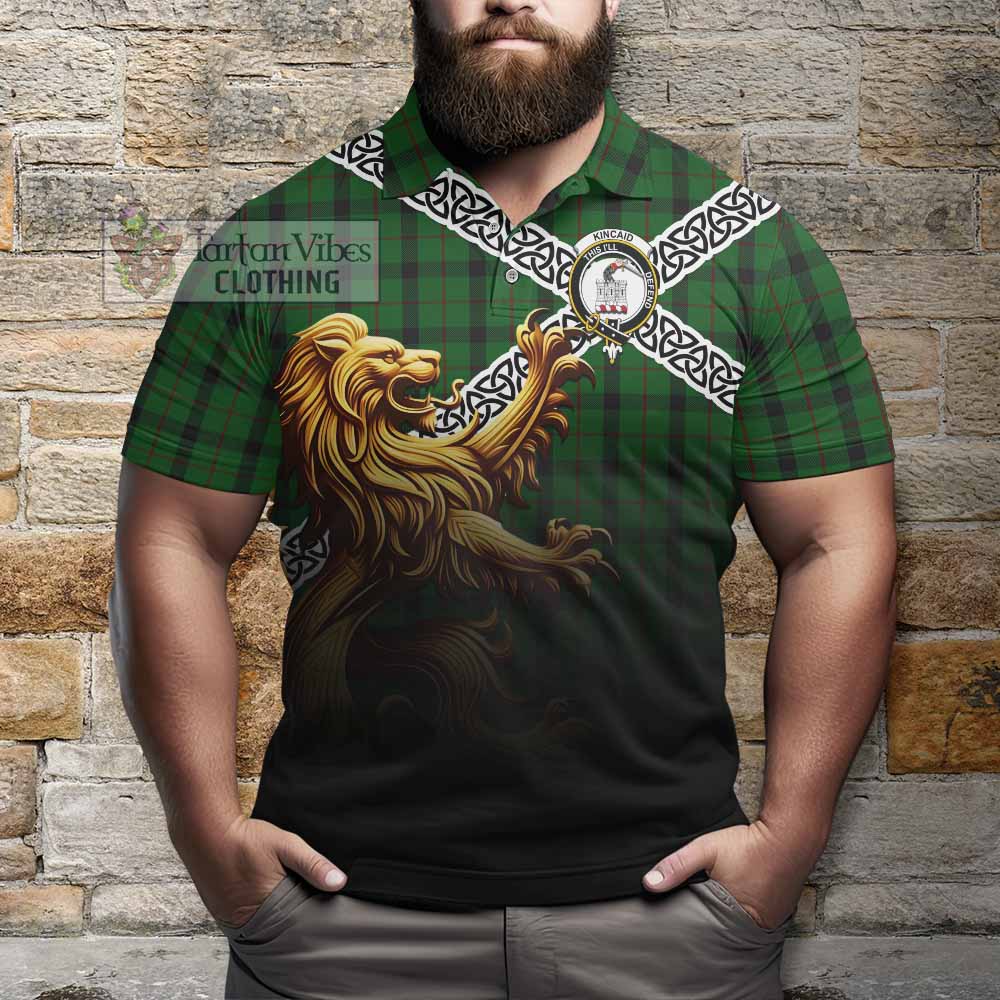 Kincaid Crest Tartan Polo Shirt with Golden Lion Emblem Celtic Style - Tartan Vibes Clothing