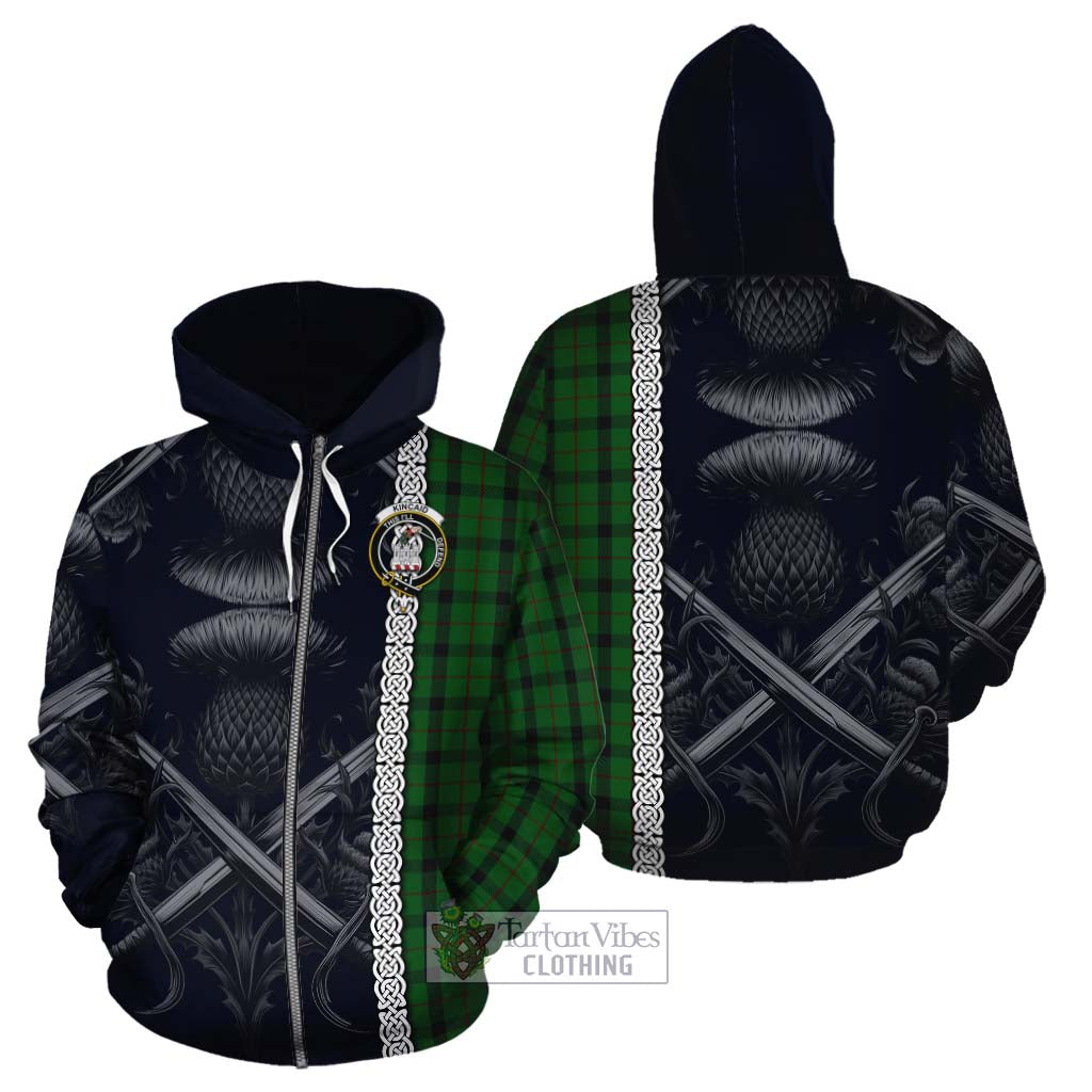 Tartan Vibes Clothing Kincaid Tartan Cotton Hoodie with Family Crest Cross Sword Thistle Celtic Vibes