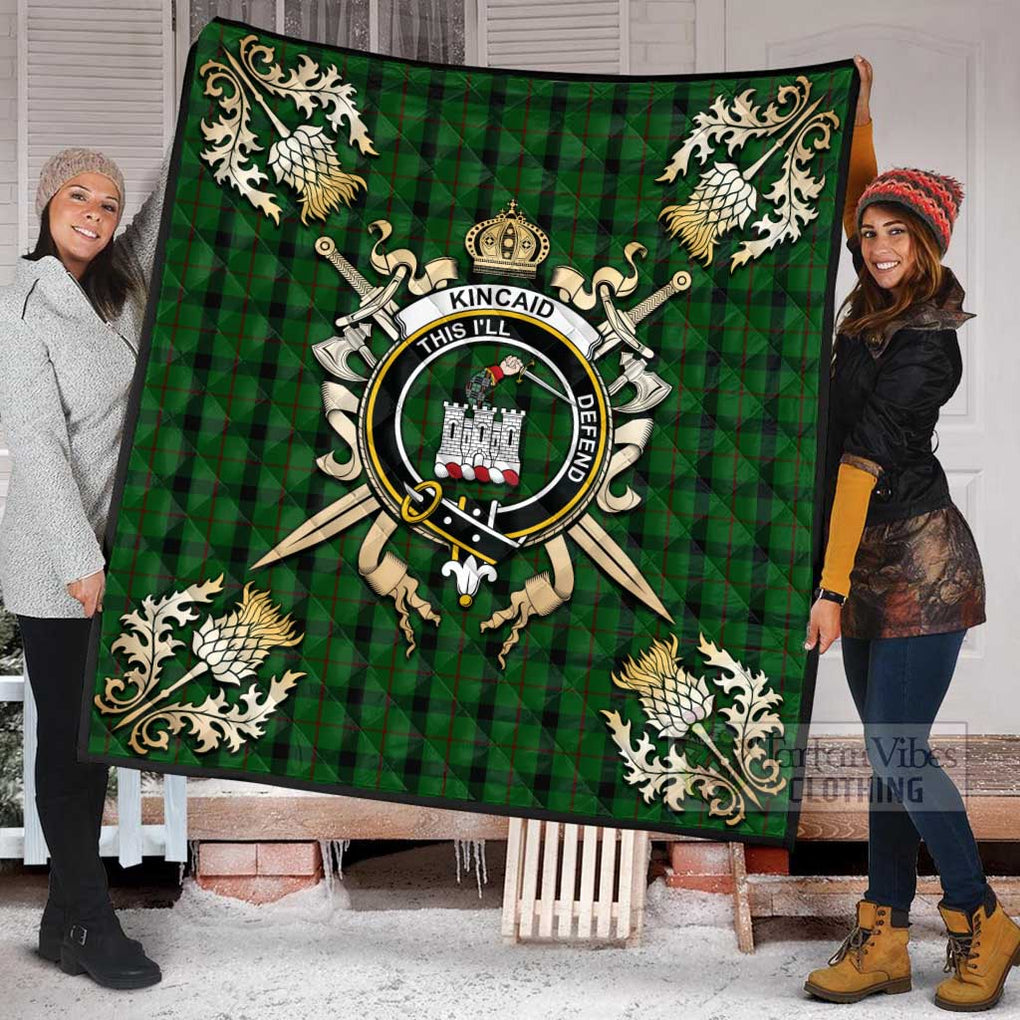 Tartan Vibes Clothing Kincaid Tartan Quilt with Family Crest and Scottish Golden Courage Shield