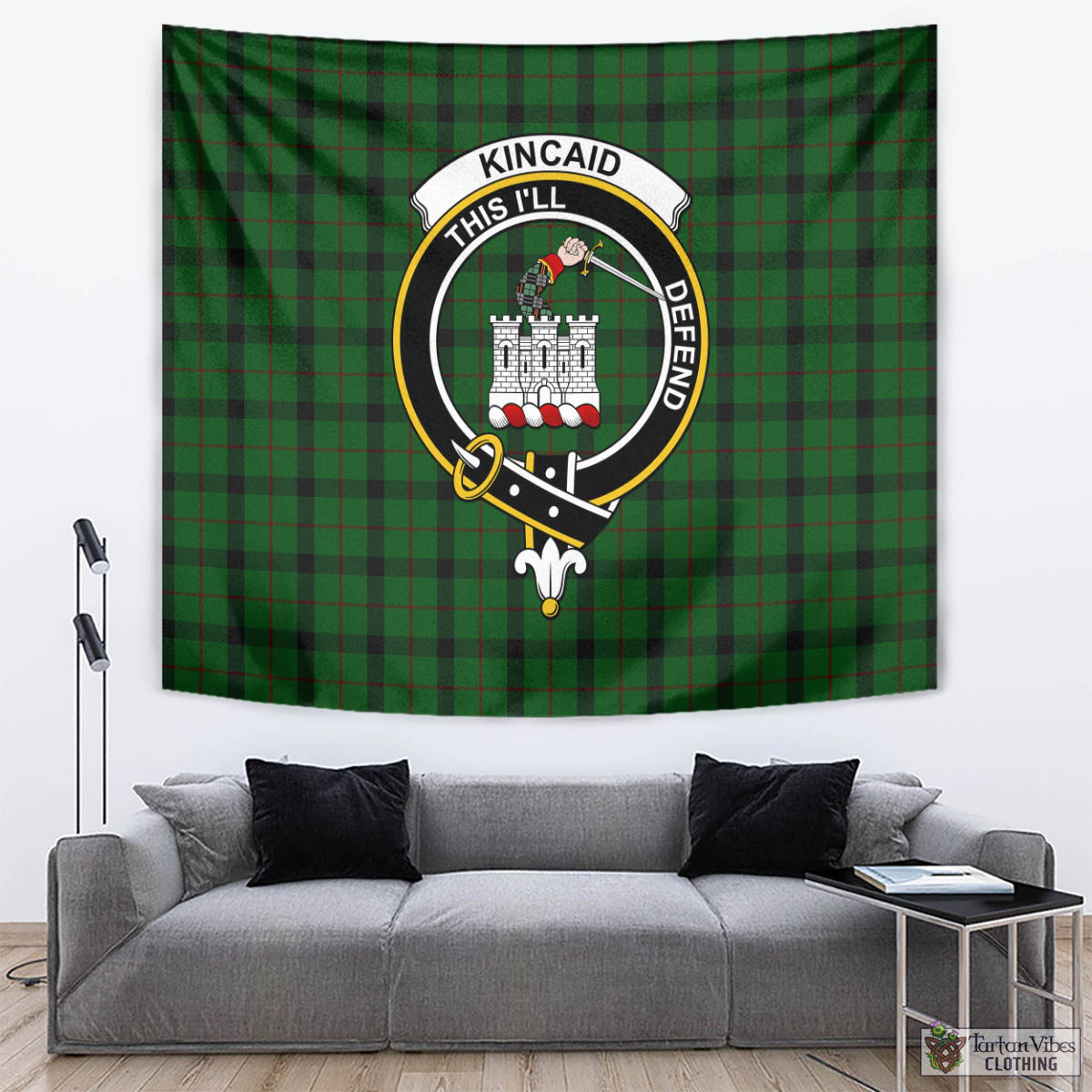 Tartan Vibes Clothing Kincaid Tartan Tapestry Wall Hanging and Home Decor for Room with Family Crest