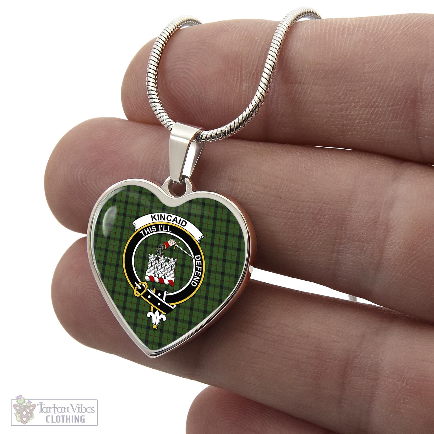 Tartan Vibes Clothing Kincaid Tartan Heart Necklace with Family Crest