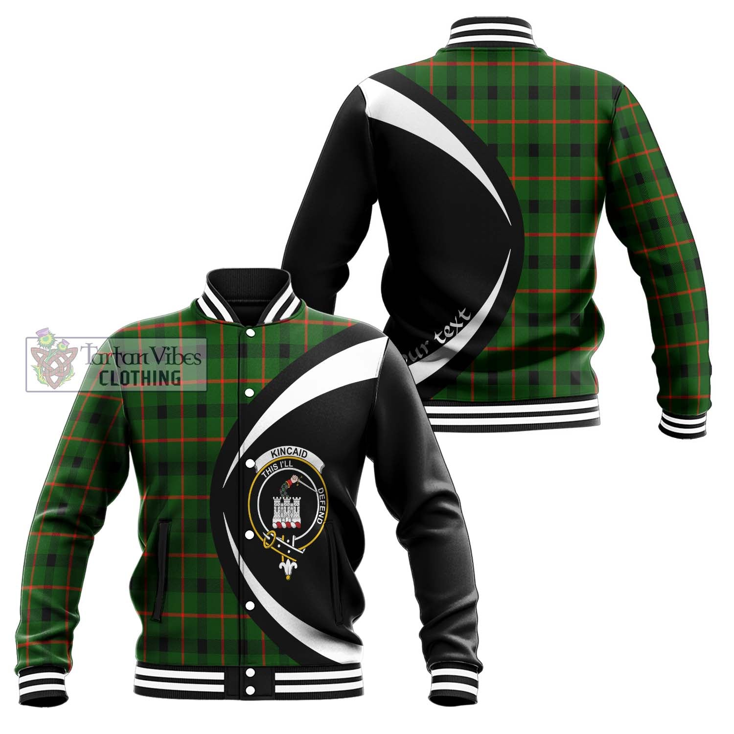 Tartan Vibes Clothing Kincaid Modern Tartan Baseball Jacket with Family Crest Circle Style