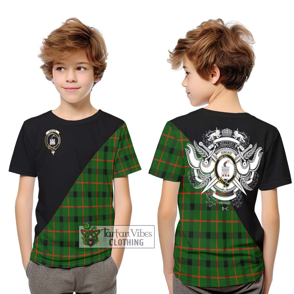 Kincaid Modern Tartan Kid T-Shirt with Family Crest and Military Logo Style Youth XL Size14 - Tartanvibesclothing Shop