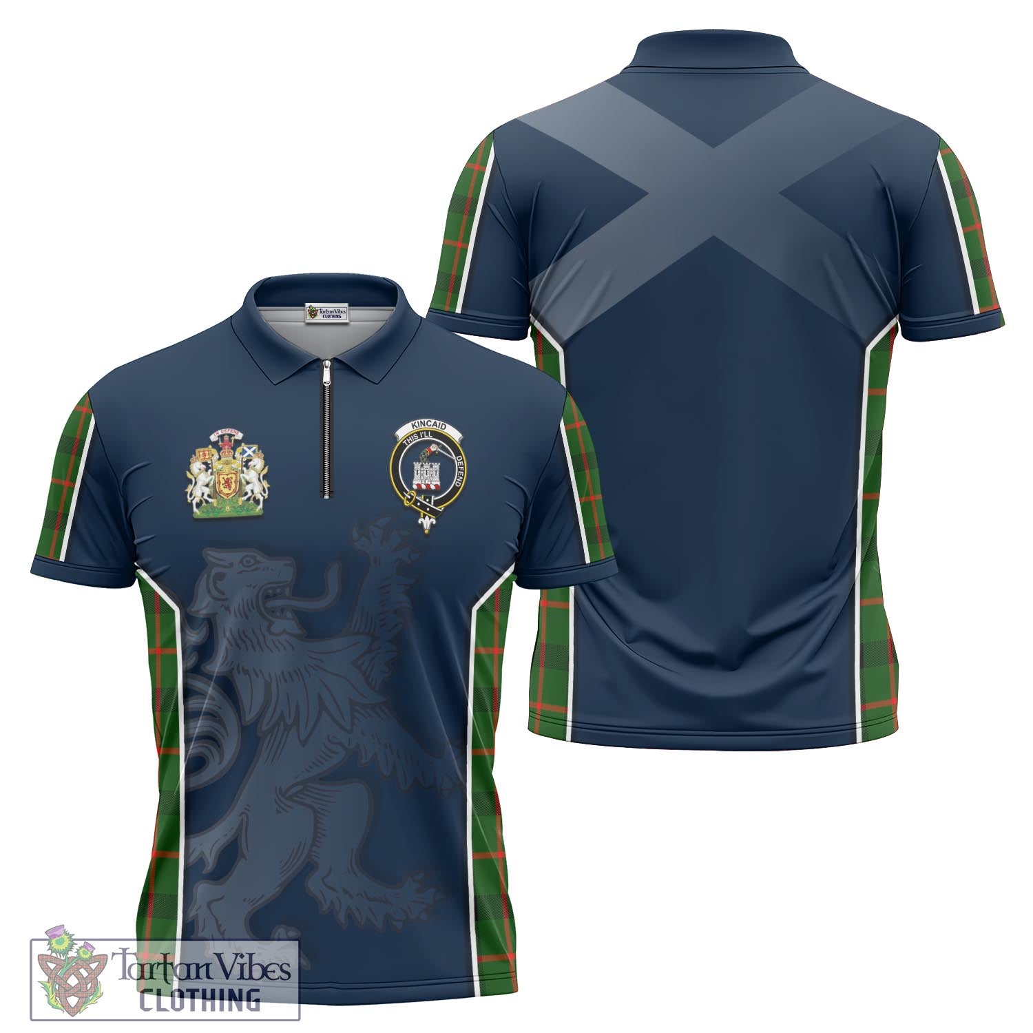 Tartan Vibes Clothing Kincaid Modern Tartan Zipper Polo Shirt with Family Crest and Lion Rampant Vibes Sport Style