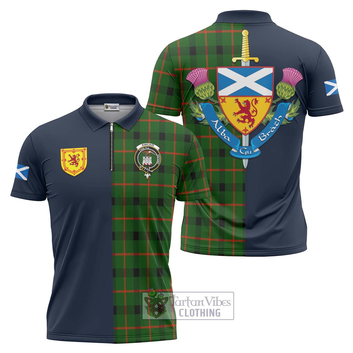 Tartan Vibes Clothing Kincaid Modern Tartan Zipper Polo Shirt with Scottish Lion Royal Arm Half Style