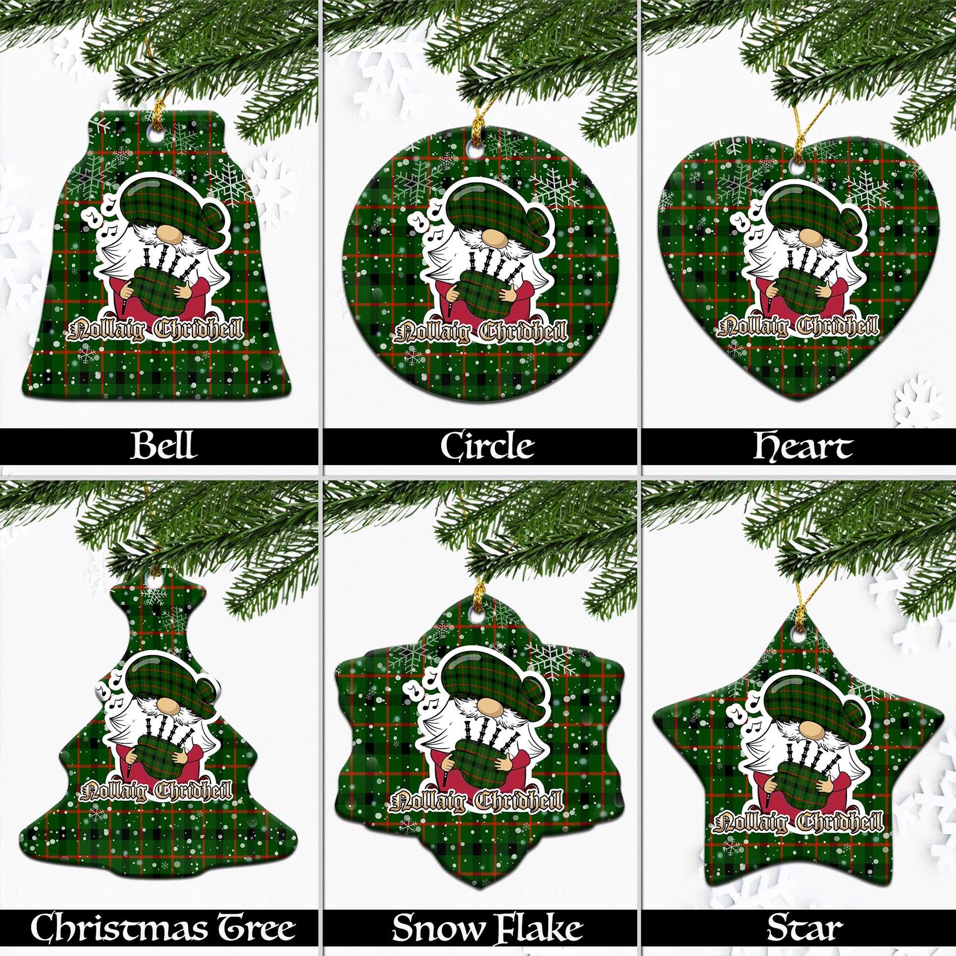Kincaid Modern Tartan Christmas Ornaments with Scottish Gnome Playing Bagpipes Ceramic - Tartanvibesclothing