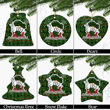 Kincaid Modern Tartan Christmas Ornaments with Scottish Gnome Playing Bagpipes