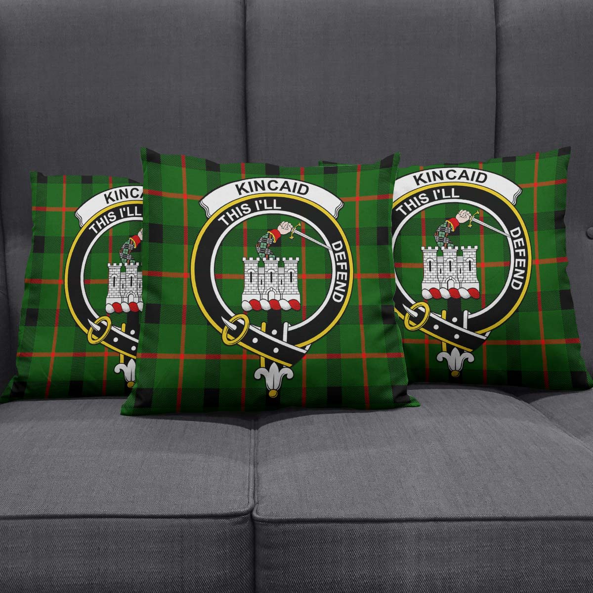 Kincaid Modern Tartan Pillow Cover with Family Crest Square Pillow Cover - Tartanvibesclothing