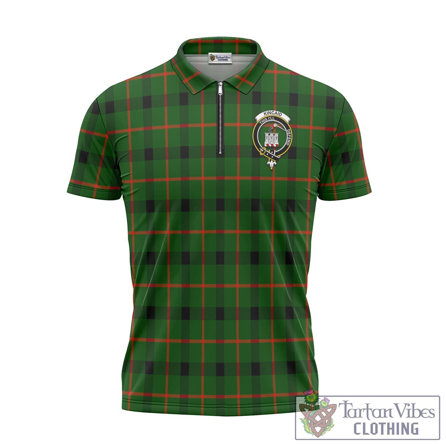 Tartan Vibes Clothing Kincaid Modern Tartan Zipper Polo Shirt with Family Crest