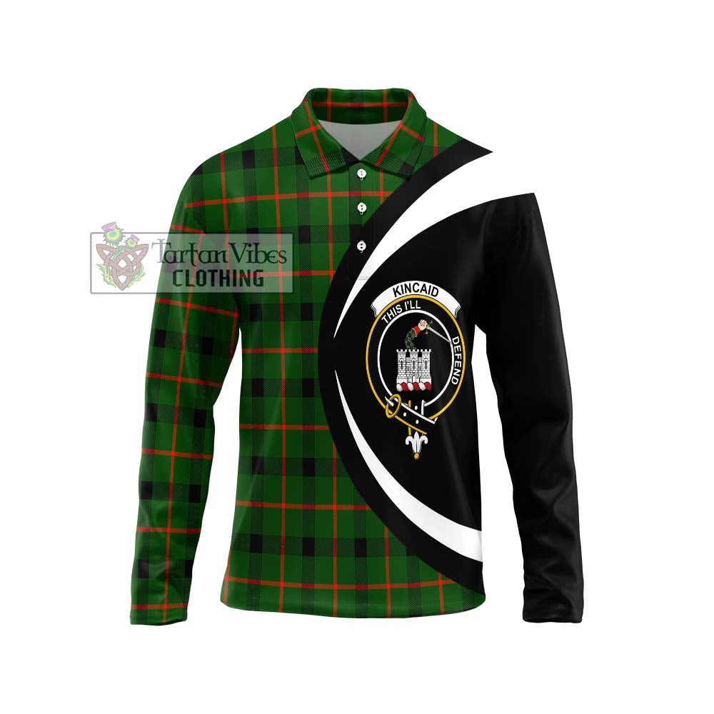 Kincaid Modern Tartan Long Sleeve Polo Shirt with Family Crest Circle Style Unisex - Tartan Vibes Clothing