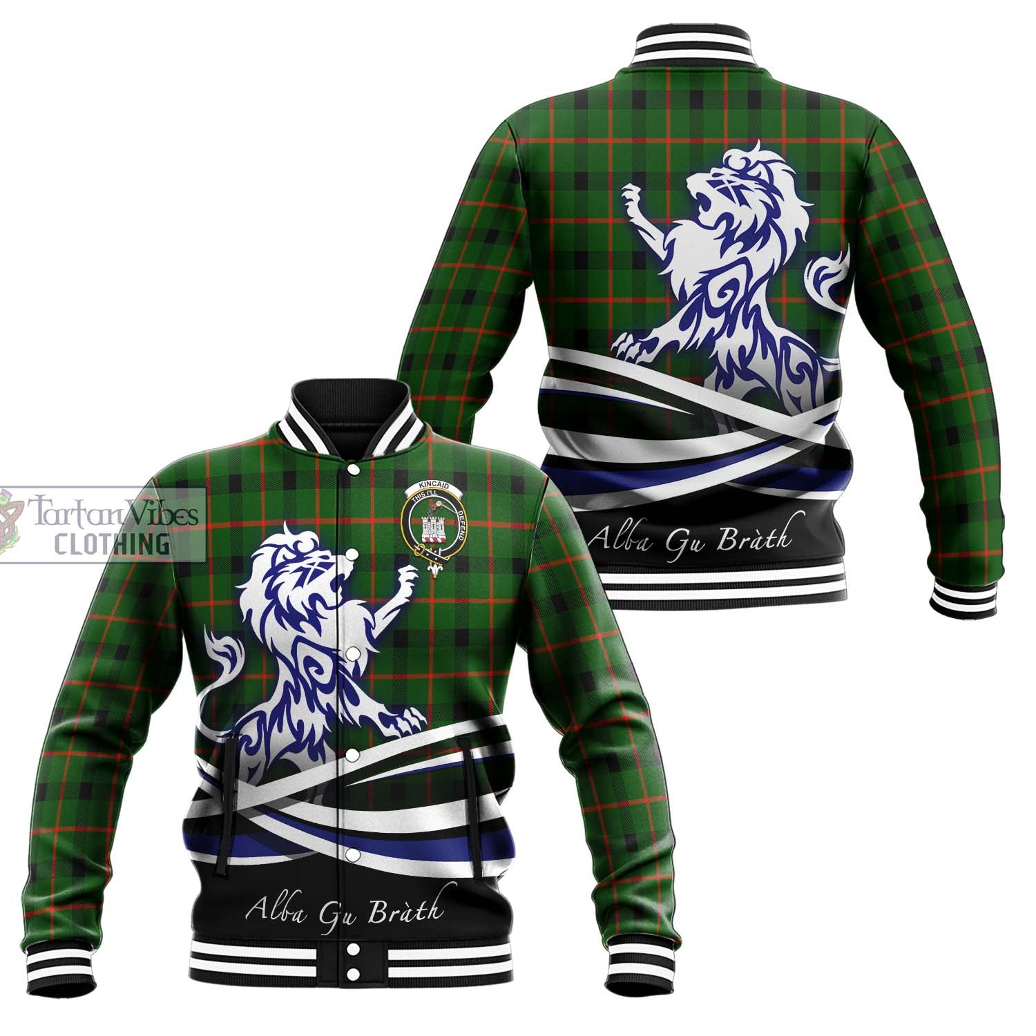 Tartan Vibes Clothing Kincaid Modern Tartan Baseball Jacket with Alba Gu Brath Regal Lion Emblem