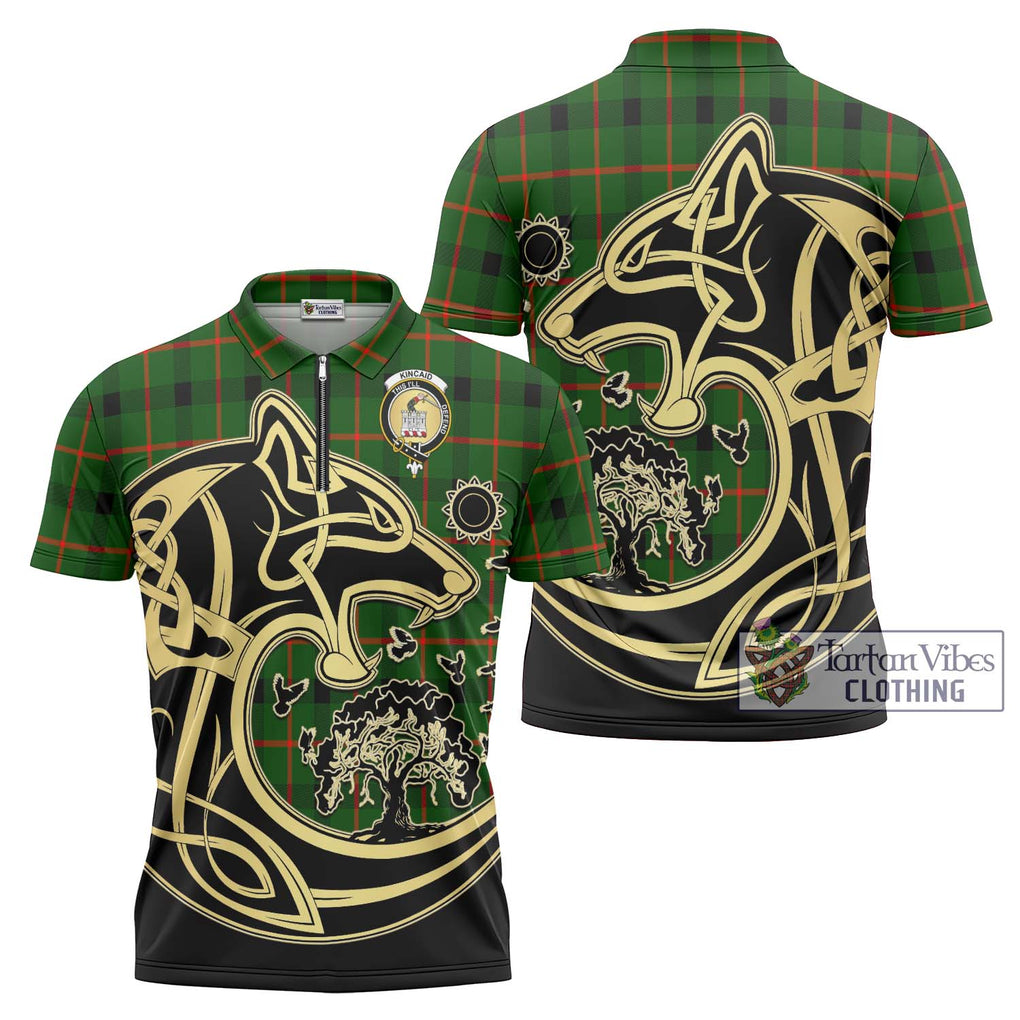 Kincaid Modern Tartan Zipper Polo Shirt with Family Crest Celtic Wolf Style Unisex - Tartanvibesclothing Shop