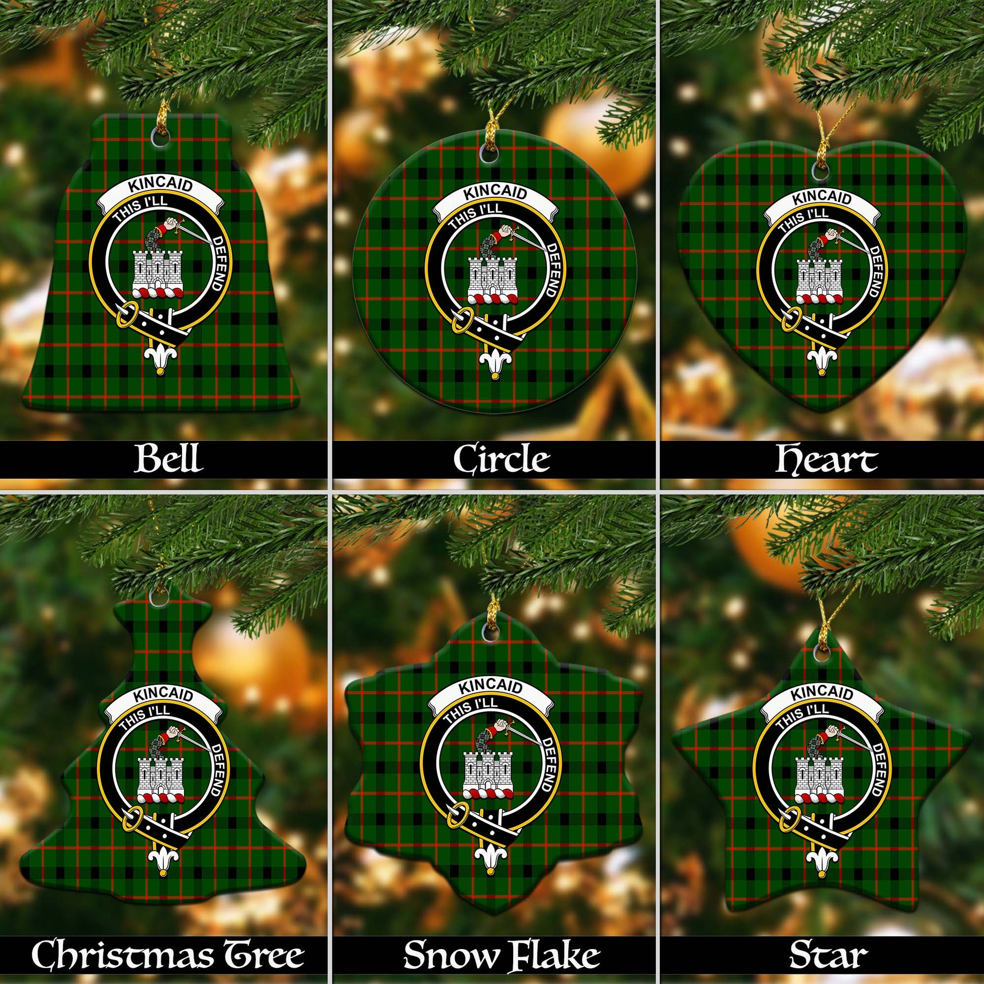 Kincaid Modern Tartan Christmas Ornaments with Family Crest - Tartanvibesclothing