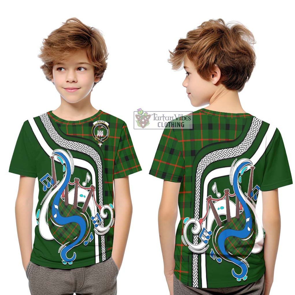 Tartan Vibes Clothing Kincaid Modern Tartan Kid T-Shirt with Epic Bagpipe Style