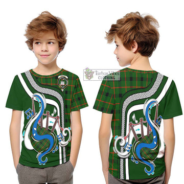 Kincaid Modern Tartan Kid T-Shirt with Epic Bagpipe Style