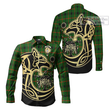 Kincaid Modern Tartan Long Sleeve Button Shirt with Family Crest Celtic Wolf Style