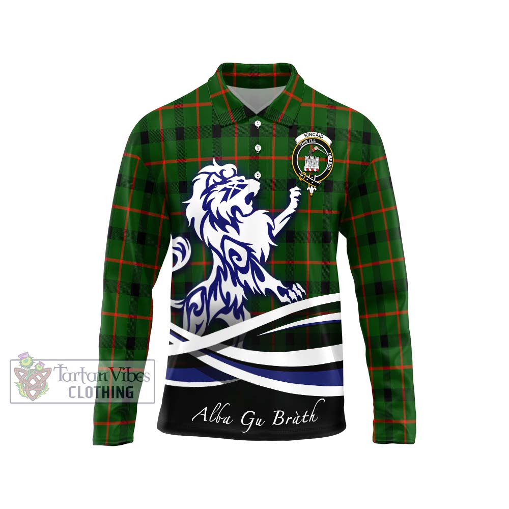 Kincaid Modern Tartan Long Sleeve Polo Shirt with Alba Gu Brath Regal Lion Emblem Unisex - Tartanvibesclothing Shop