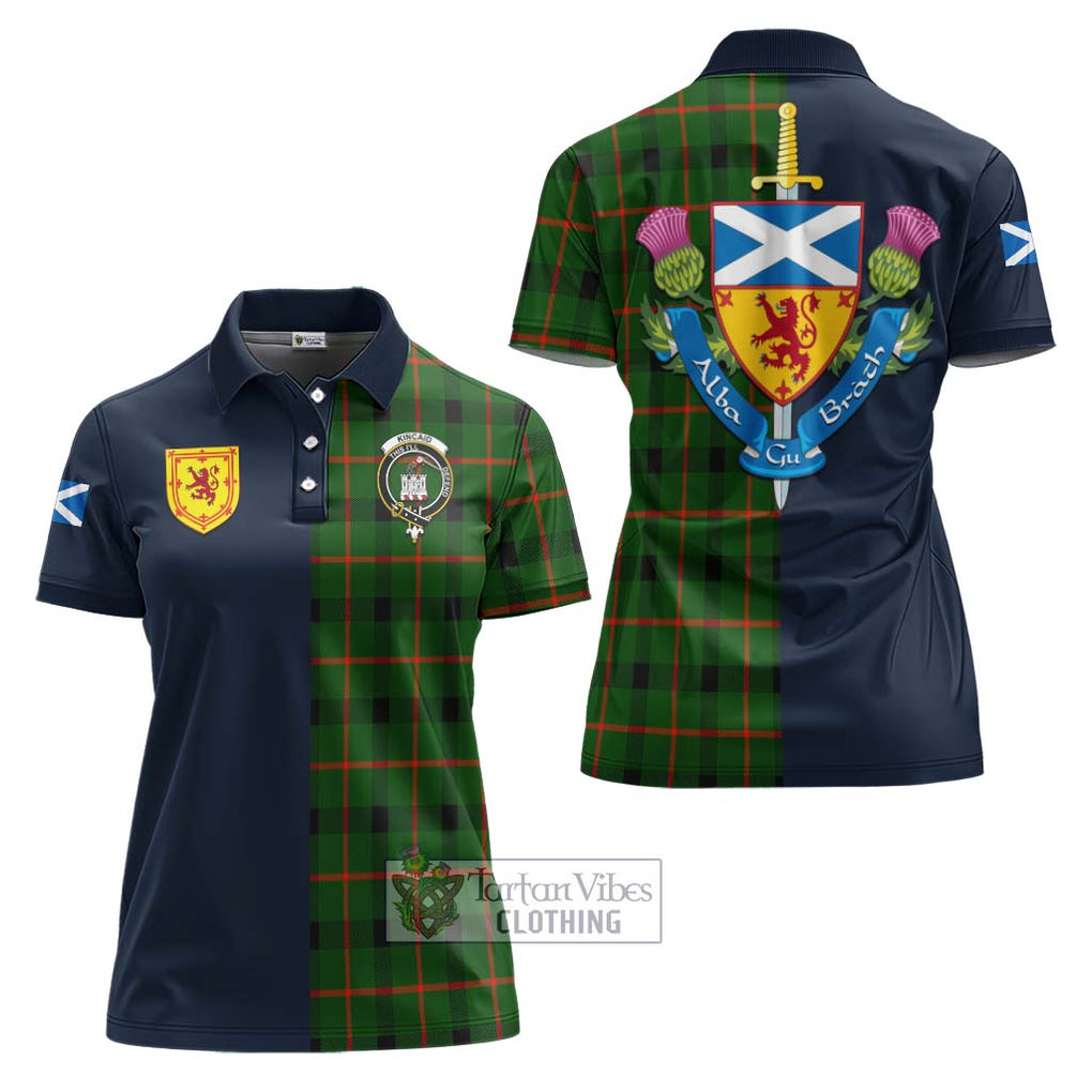 Tartan Vibes Clothing Kincaid Modern Tartan Women's Polo Shirt with Scottish Lion Royal Arm Half Style