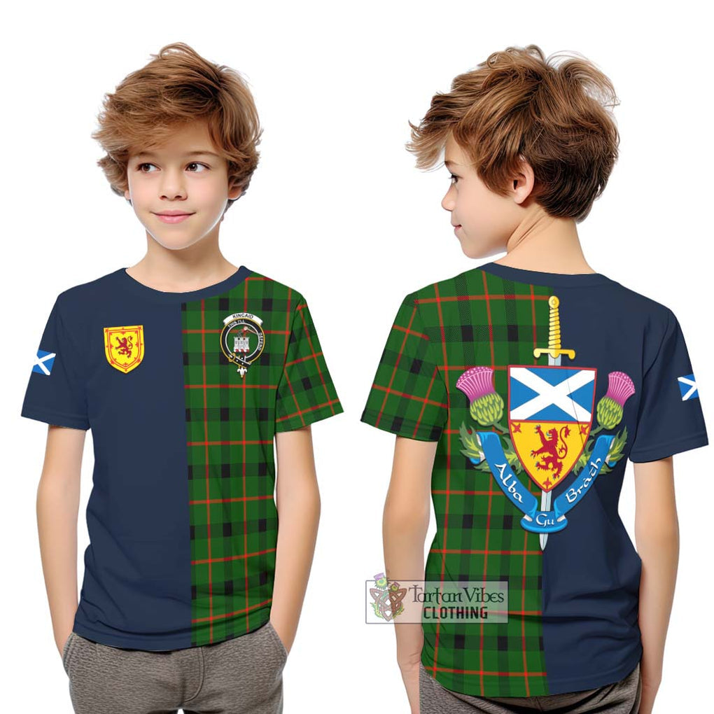 Tartan Vibes Clothing Kincaid Modern Tartan Kid T-Shirt with Scottish Lion Royal Arm Half Style