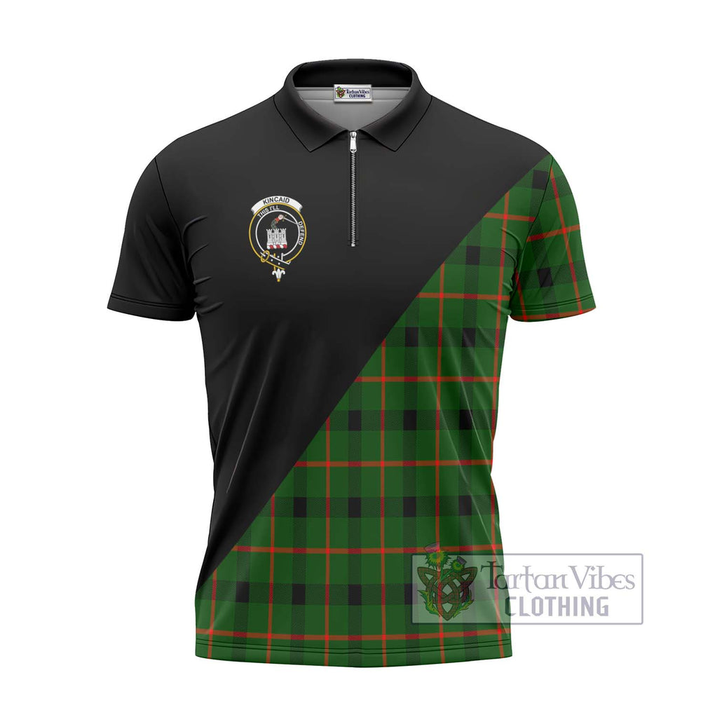 Kincaid Modern Tartan Zipper Polo Shirt with Family Crest and Military Logo Style - Tartanvibesclothing Shop