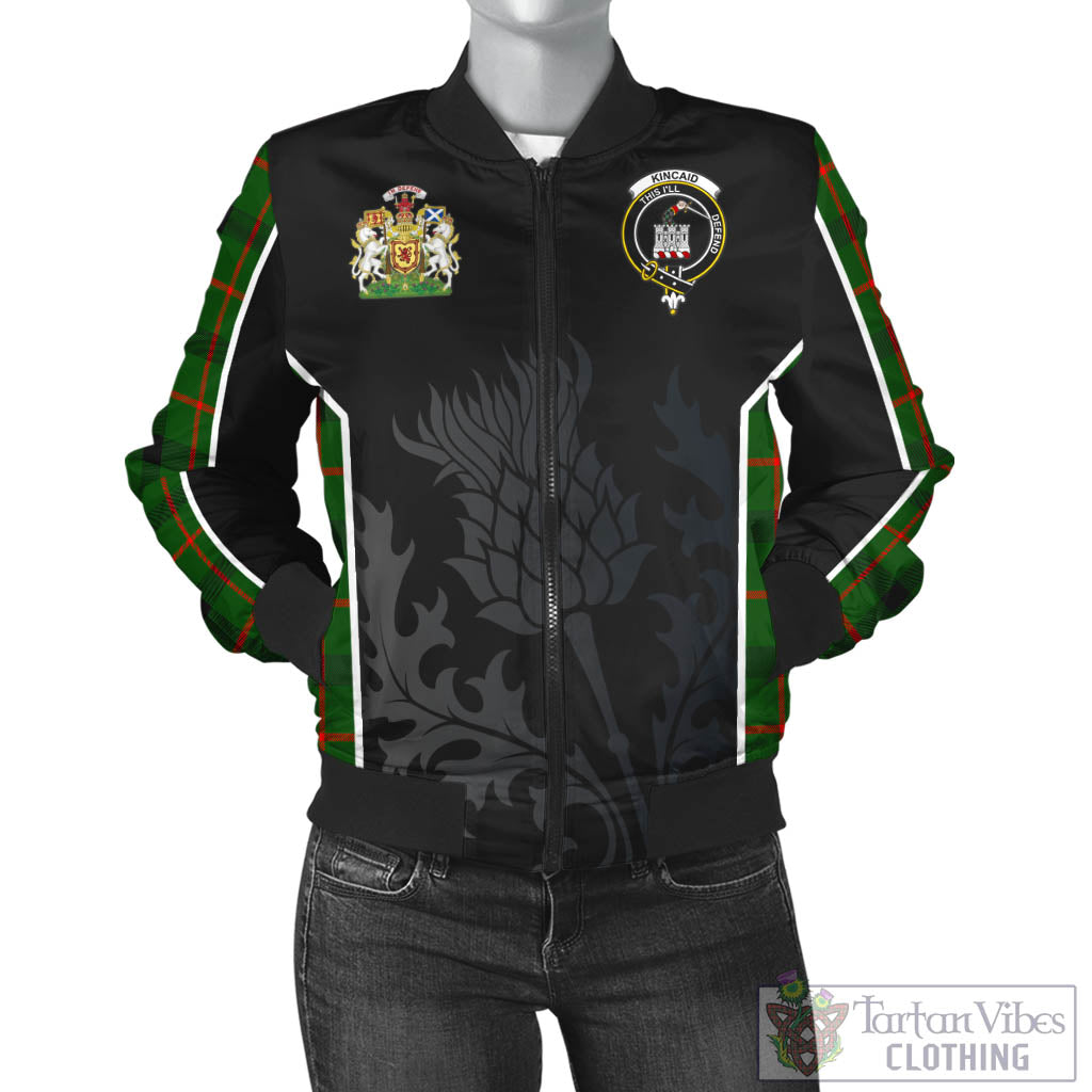 Tartan Vibes Clothing Kincaid Modern Tartan Bomber Jacket with Family Crest and Scottish Thistle Vibes Sport Style