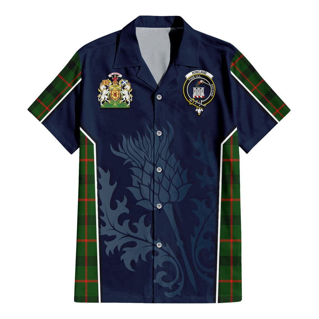 Tartan Vibes Clothing Kincaid Modern Tartan Short Sleeve Button Up Shirt with Family Crest and Scottish Thistle Vibes Sport Style