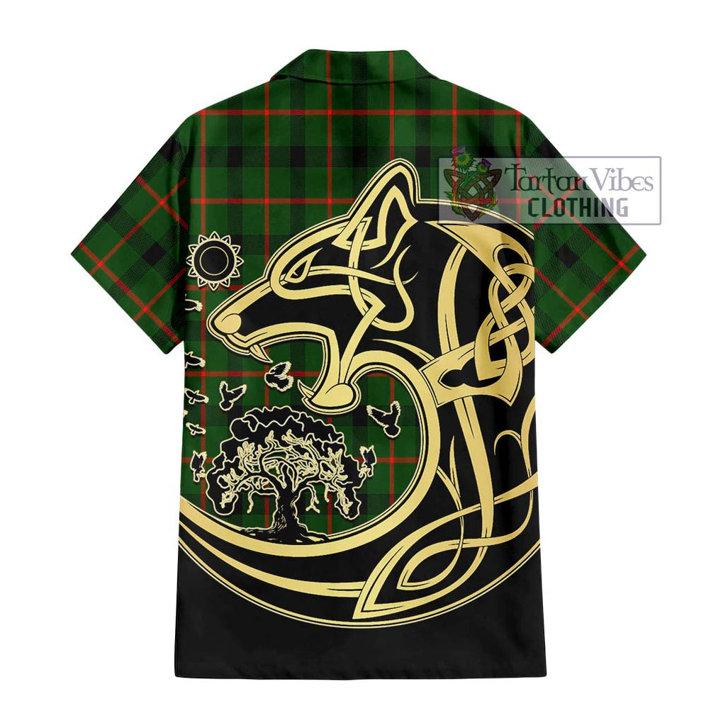 Kincaid Modern Tartan Short Sleeve Button Shirt with Family Crest Celtic Wolf Style - Tartan Vibes Clothing