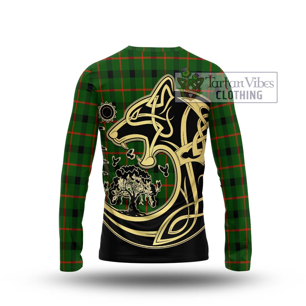 Tartan Vibes Clothing Kincaid Modern Tartan Long Sleeve T-Shirt with Family Crest Celtic Wolf Style