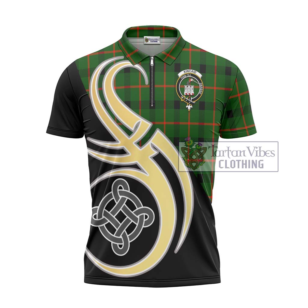 Tartan Vibes Clothing Kincaid Modern Tartan Zipper Polo Shirt with Family Crest and Celtic Symbol Style