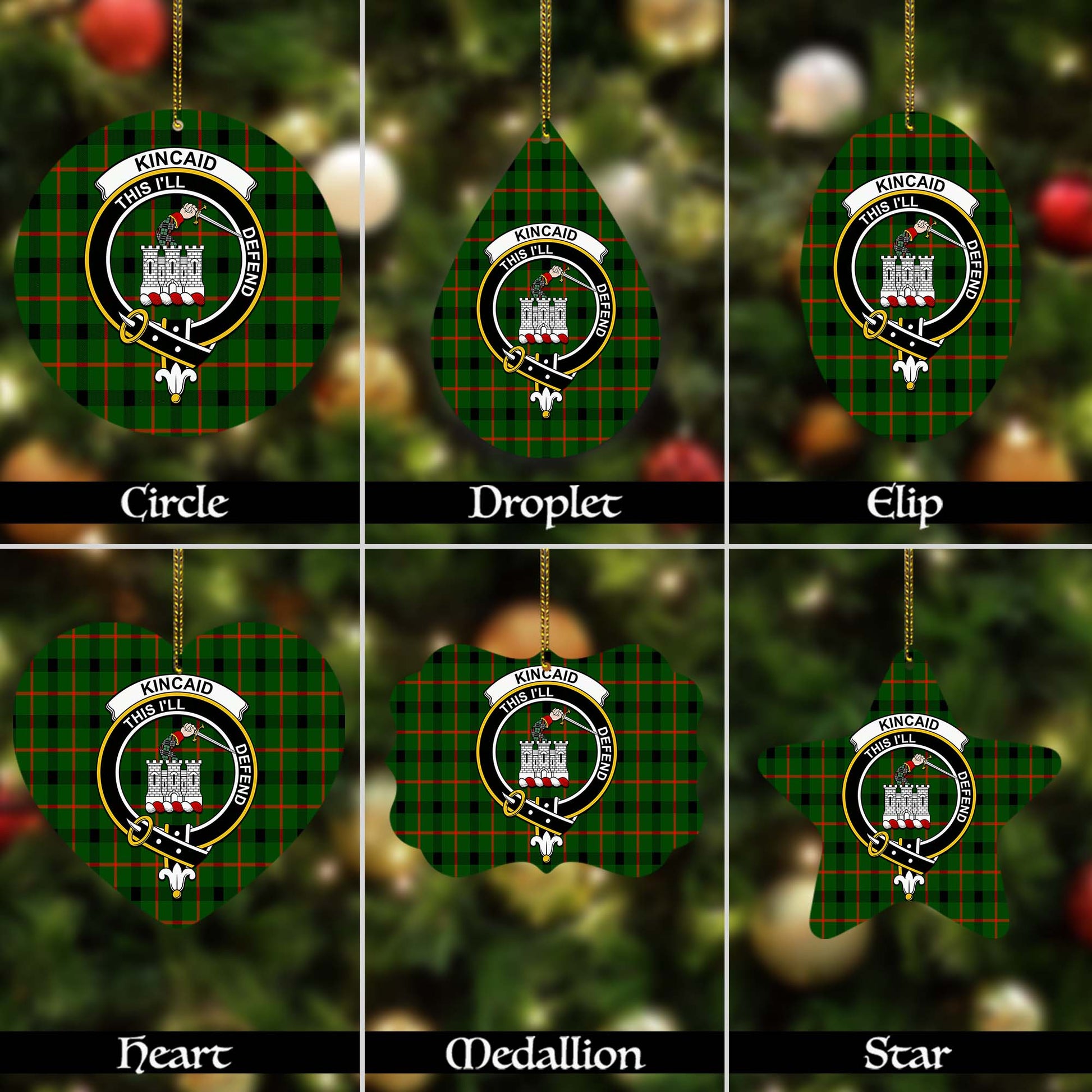 Kincaid Modern Tartan Christmas Ornaments with Family Crest - Tartanvibesclothing