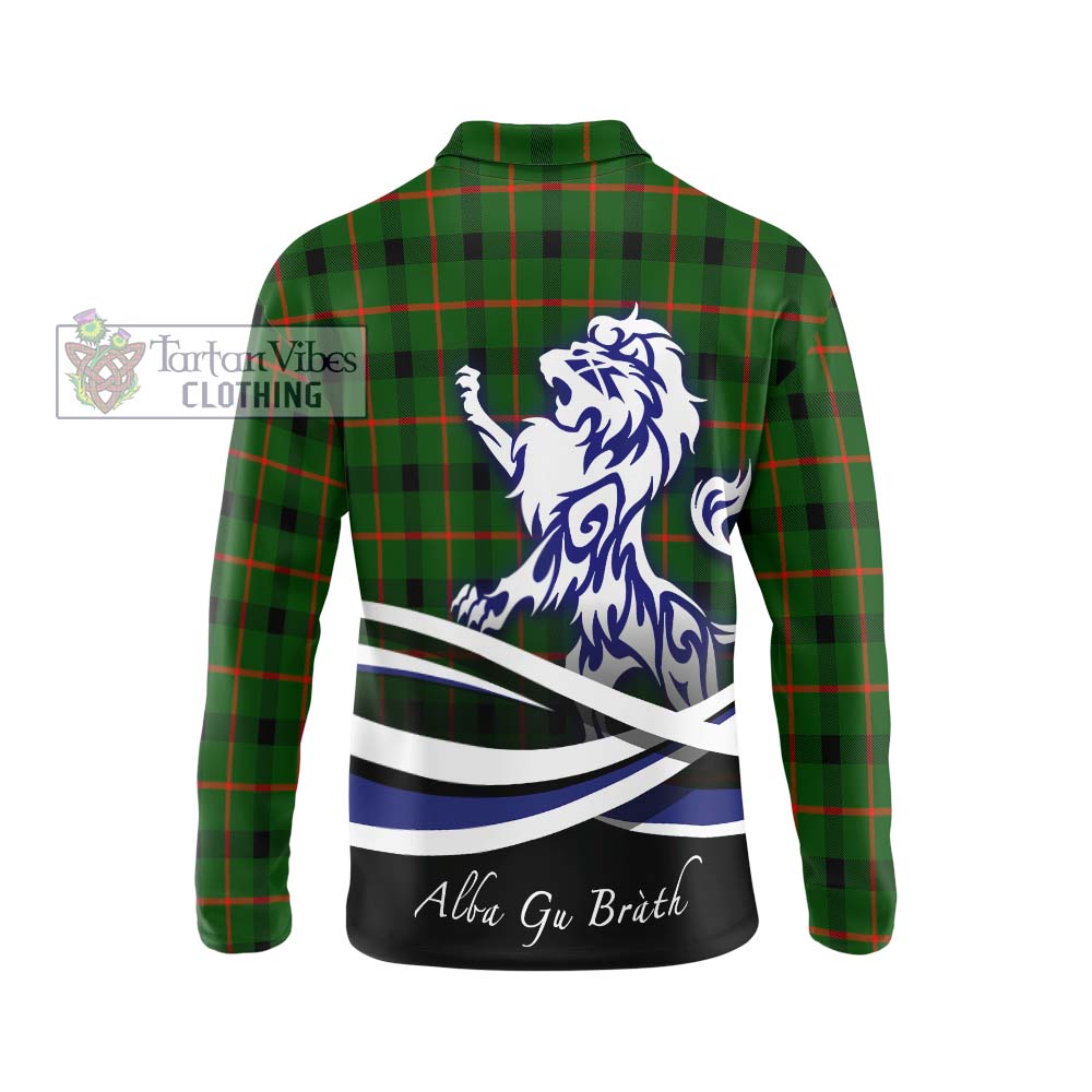 Kincaid Modern Tartan Long Sleeve Polo Shirt with Alba Gu Brath Regal Lion Emblem - Tartanvibesclothing Shop