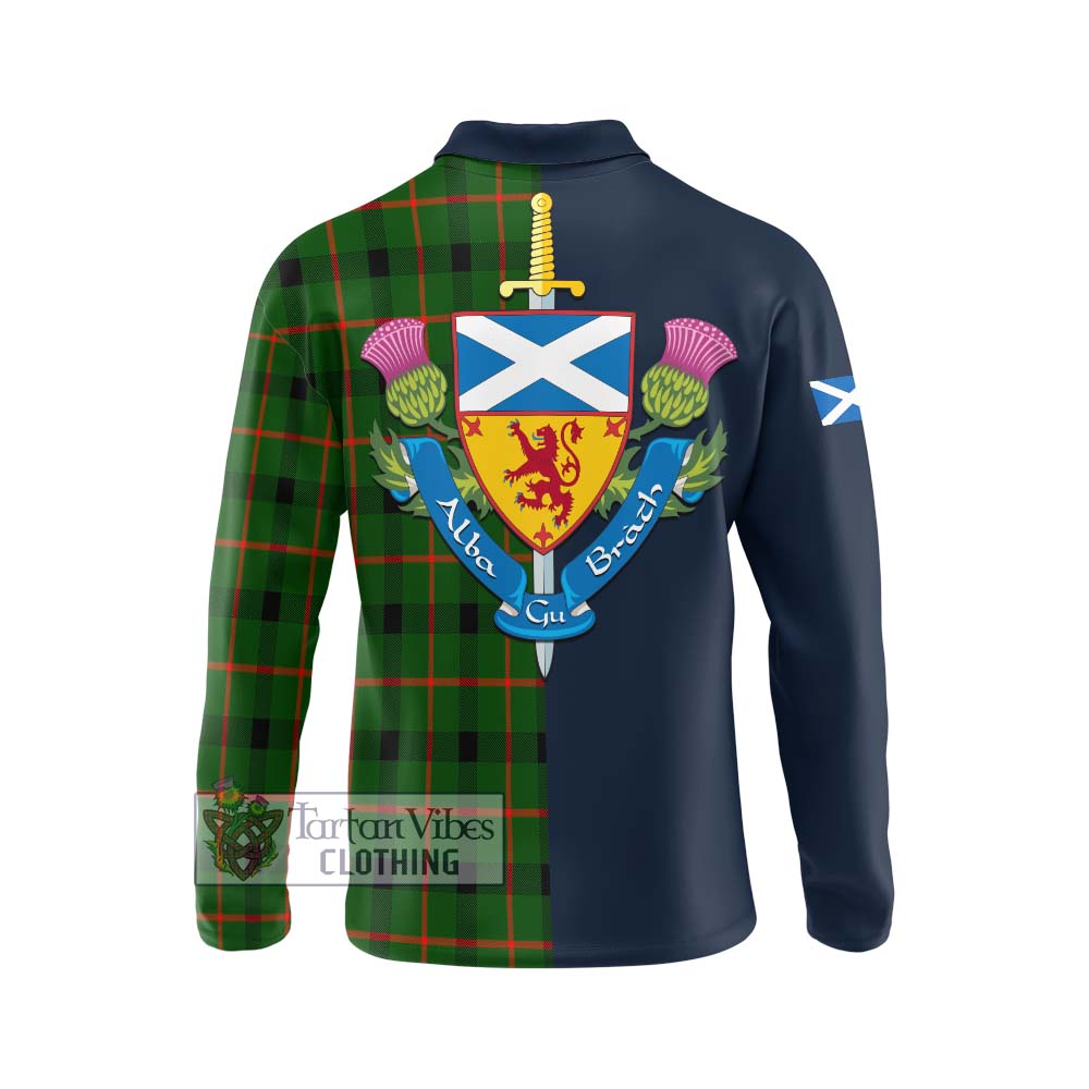 Tartan Vibes Clothing Kincaid Modern Tartan Long Sleeve Polo Shirt with Scottish Lion Royal Arm Half Style