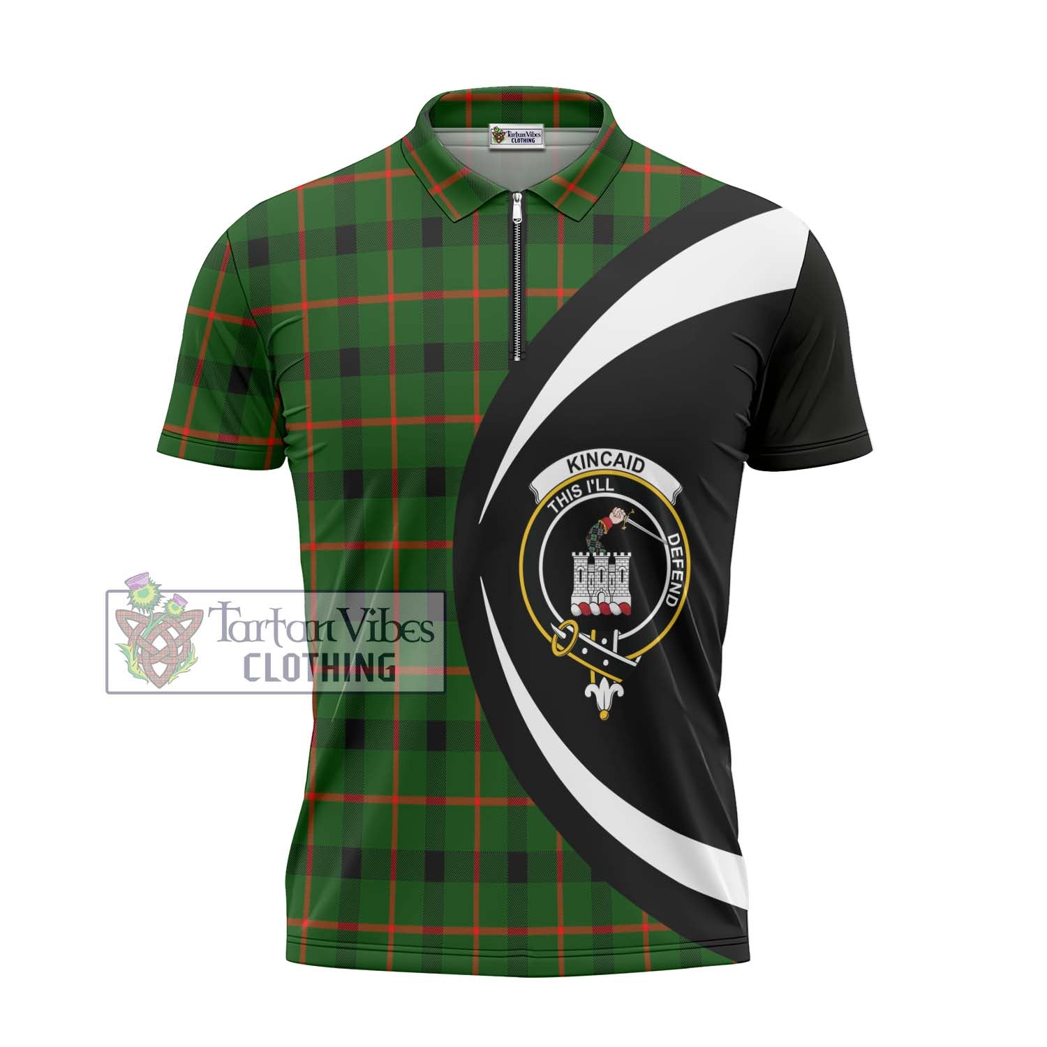 Tartan Vibes Clothing Kincaid Modern Tartan Zipper Polo Shirt with Family Crest Circle Style