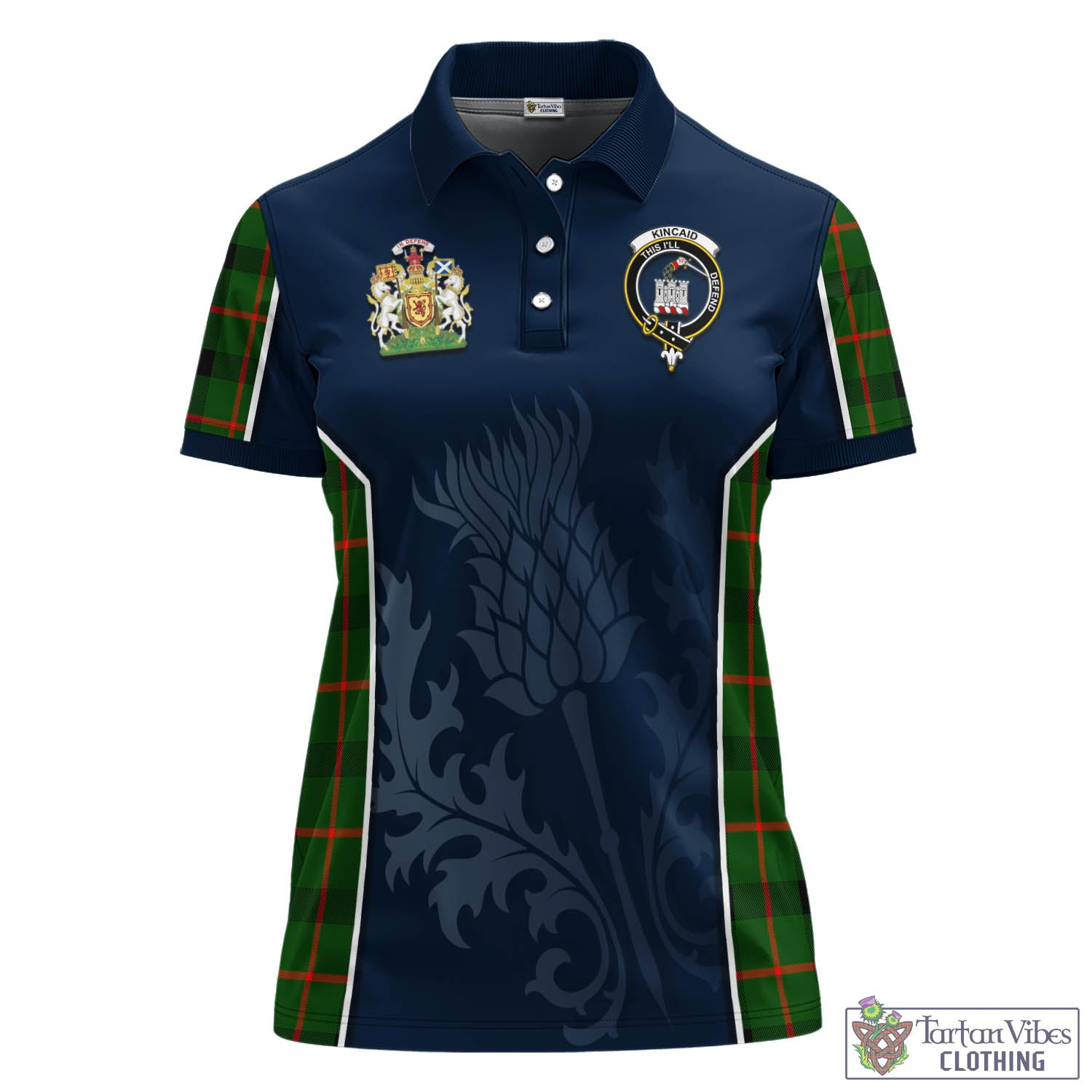 Tartan Vibes Clothing Kincaid Modern Tartan Women's Polo Shirt with Family Crest and Scottish Thistle Vibes Sport Style