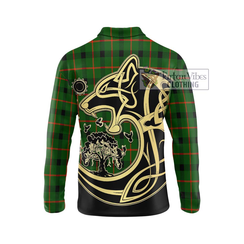 Kincaid Modern Tartan Long Sleeve Polo Shirt with Family Crest Celtic Wolf Style - Tartanvibesclothing Shop